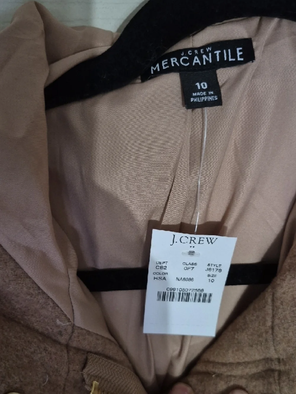J. Crew Factory Camel Hooded Wool-Blend Pea Coat with Faux-Fur Trim - Picture 2 of 5